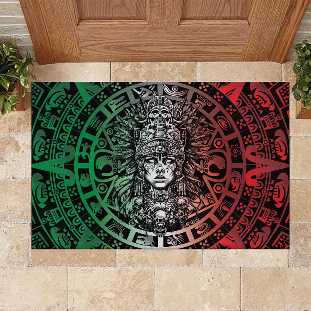 Mexico Aztec Warrior Goddess Rubber Doormat Aztec Skull Tribal Calender Tricolor Spirit - Wonder Print Shop