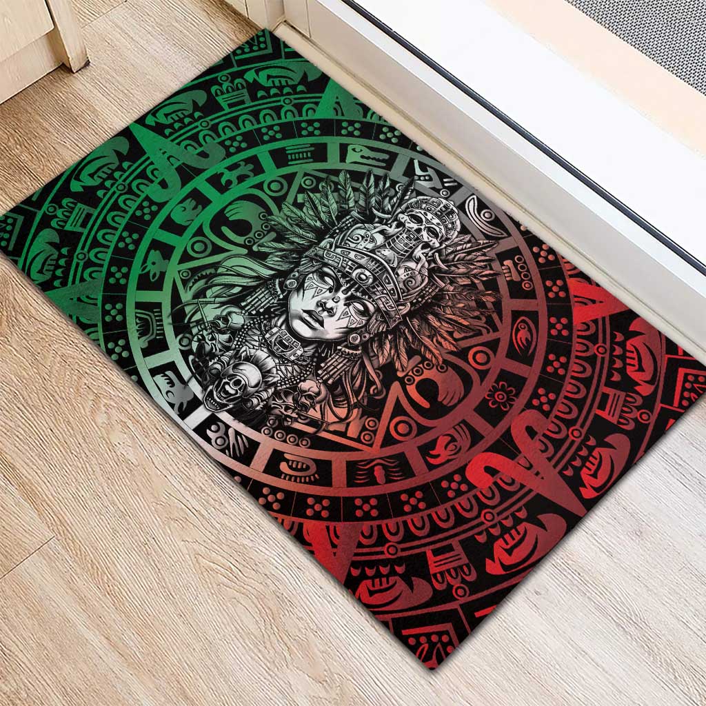 Mexico Aztec Warrior Goddess Rubber Doormat Aztec Skull Tribal Calender Tricolor Spirit - Wonder Print Shop