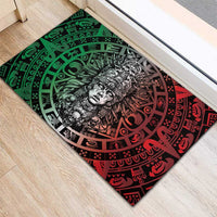 Mexico Aztec Warrior Goddess Rubber Doormat Aztec Skull Tribal Calender Tricolor Spirit - Wonder Print Shop