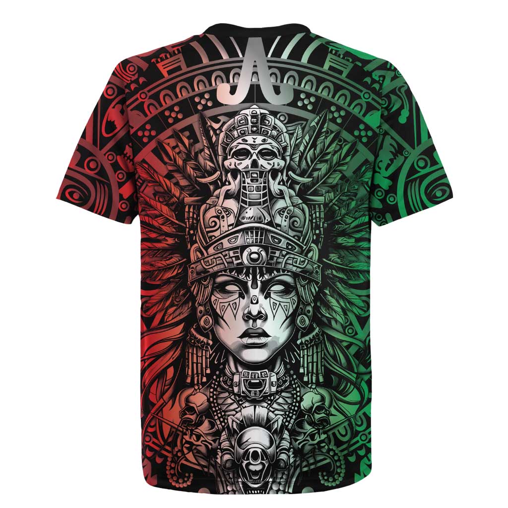 Mexico Aztec Warrior Goddess Rugby Jersey Aztec Skull Tribal Calender Tricolor Spirit - Wonder Print Shop