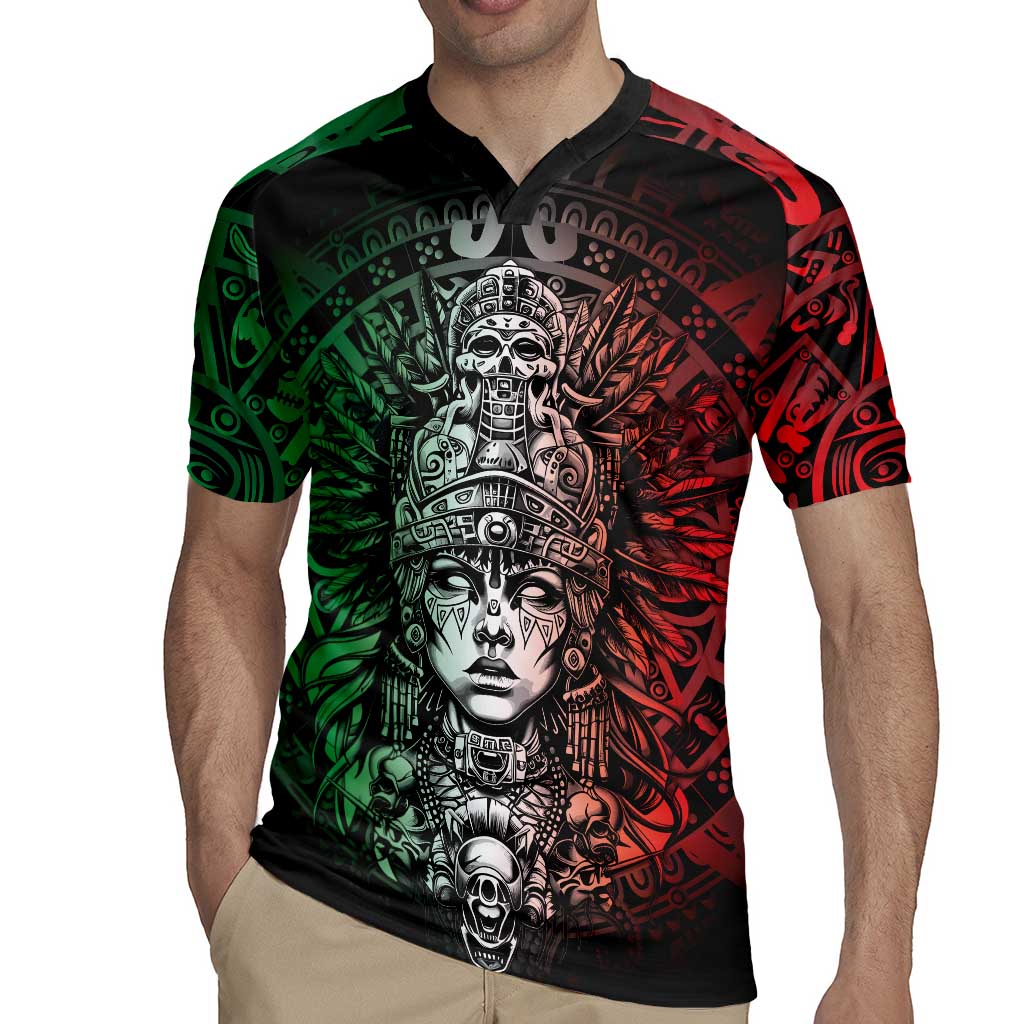 Mexico Aztec Warrior Goddess Rugby Jersey Aztec Skull Tribal Calender Tricolor Spirit - Wonder Print Shop