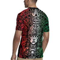 Mexico Aztec Warrior Goddess Rugby Jersey Aztec Skull Tribal Calender Tricolor Spirit - Wonder Print Shop