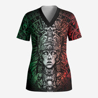 Mexico Aztec Warrior Goddess Scrub Top Aztec Skull Tribal Calender Tricolor Spirit - Wonder Print Shop