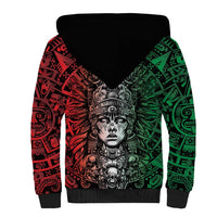 Mexico Aztec Warrior Goddess Sherpa Hoodie Aztec Skull Tribal Calender Tricolor Spirit - Wonder Print Shop