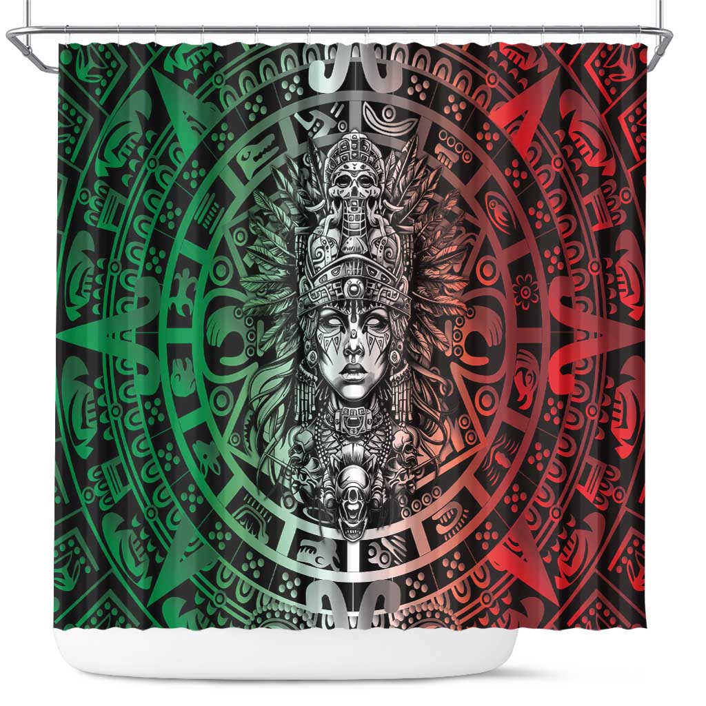 Mexico Aztec Warrior Goddess Shower Curtain Aztec Skull Tribal Calender Tricolor Spirit - Wonder Print Shop