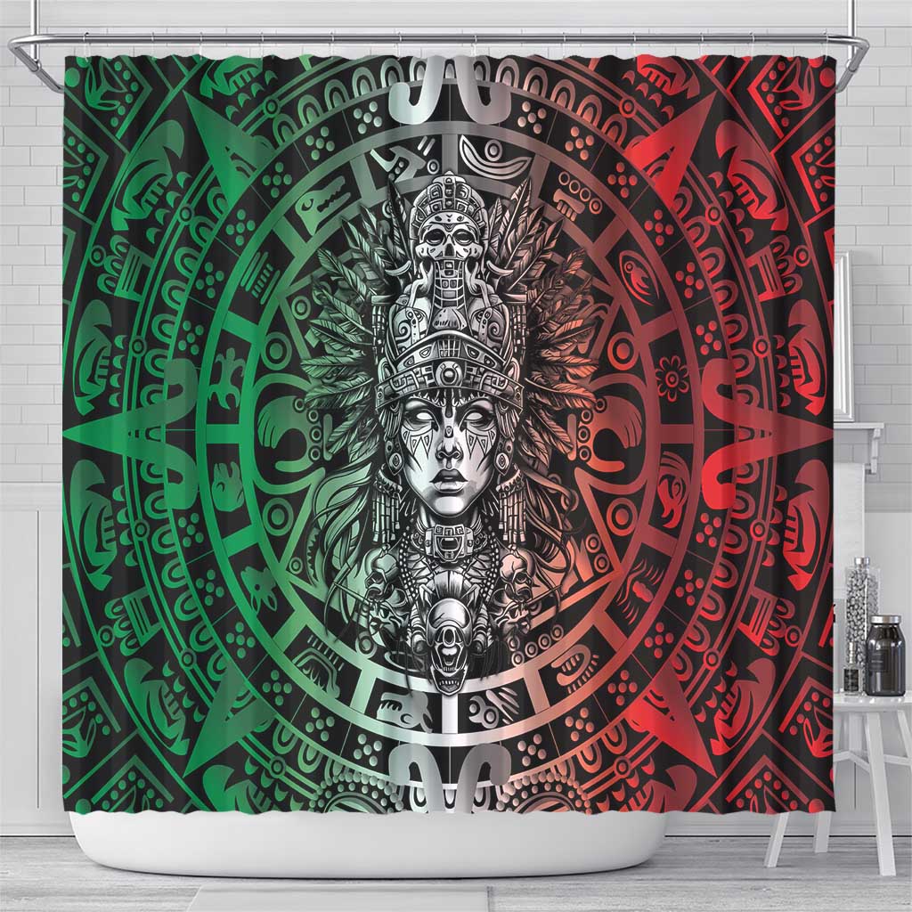 Mexico Aztec Warrior Goddess Shower Curtain Aztec Skull Tribal Calender Tricolor Spirit - Wonder Print Shop