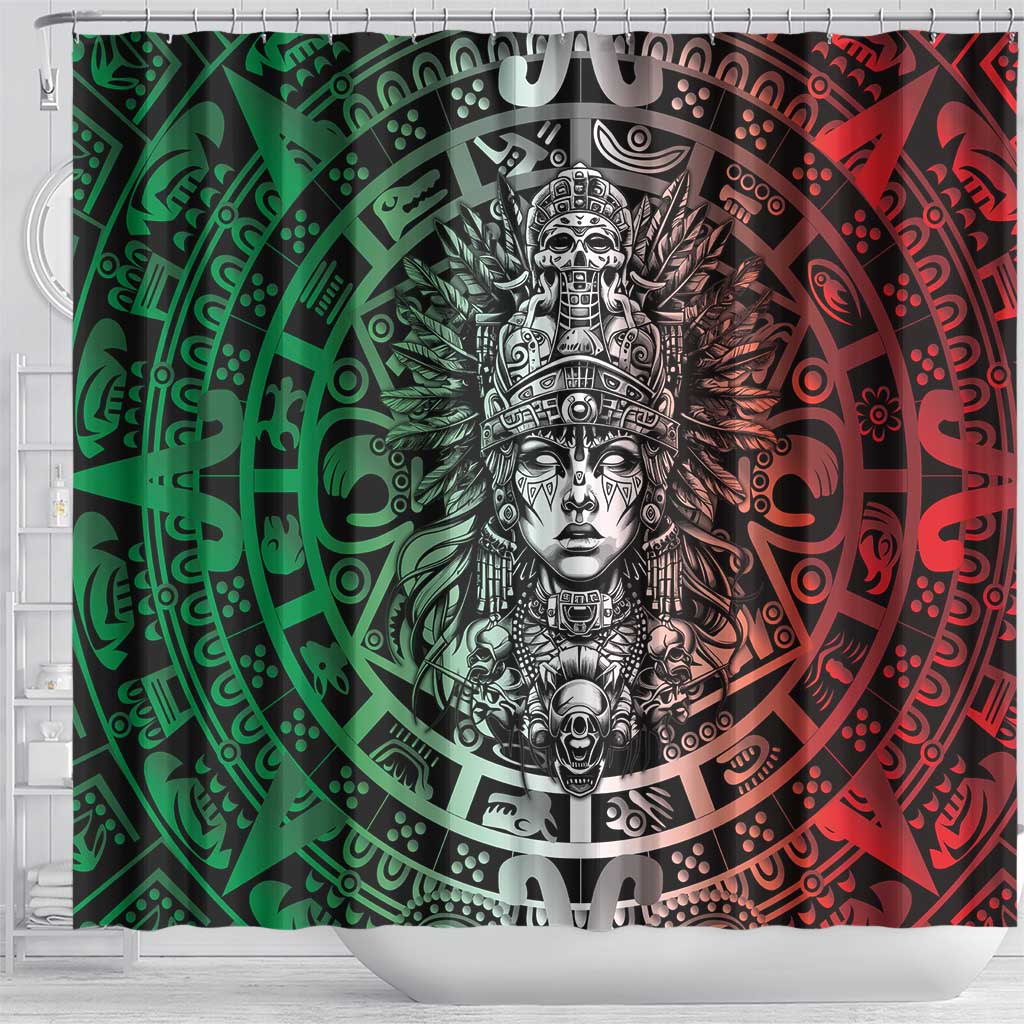 Mexico Aztec Warrior Goddess Shower Curtain Aztec Skull Tribal Calender Tricolor Spirit - Wonder Print Shop