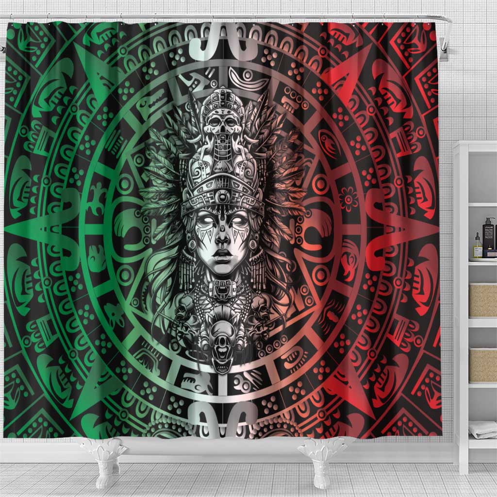 Mexico Aztec Warrior Goddess Shower Curtain Aztec Skull Tribal Calender Tricolor Spirit - Wonder Print Shop