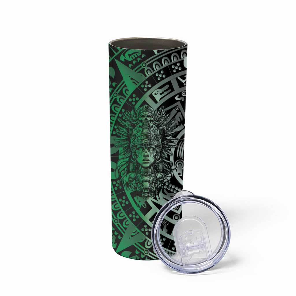Mexico Aztec Warrior Goddess Skinny Tumbler Aztec Skull Tribal Calender Tricolor Spirit - Wonder Print Shop