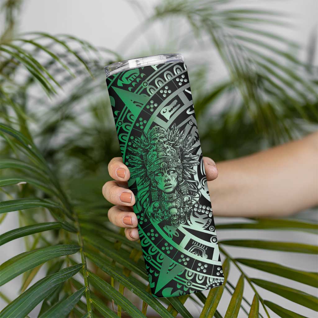 Mexico Aztec Warrior Goddess Skinny Tumbler Aztec Skull Tribal Calender Tricolor Spirit - Wonder Print Shop