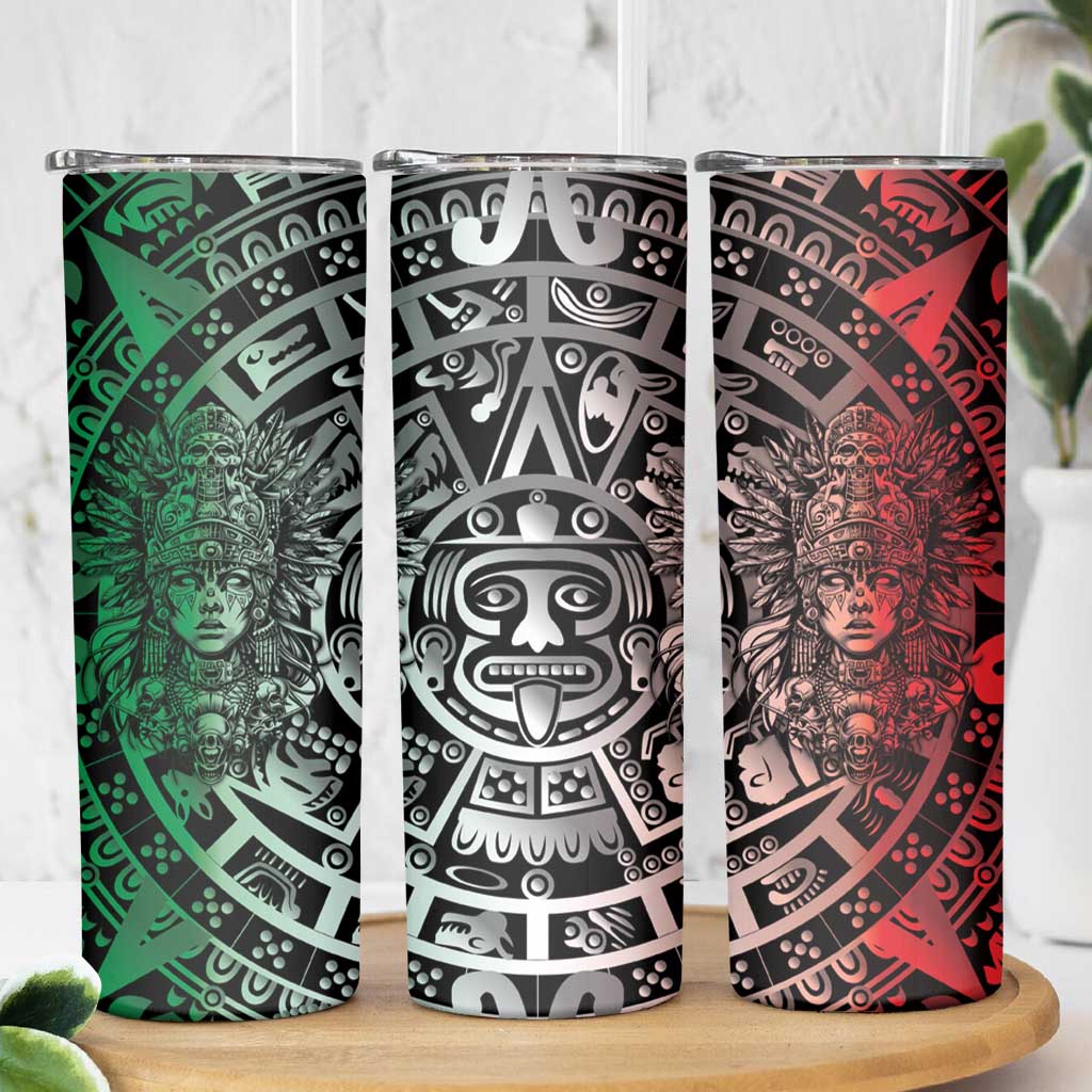 Mexico Aztec Warrior Goddess Skinny Tumbler Aztec Skull Tribal Calender Tricolor Spirit - Wonder Print Shop
