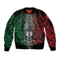 Mexico Aztec Warrior Goddess Sleeve Zip Bomber Jacket Aztec Skull Tribal Calender Tricolor Spirit - Wonder Print Shop