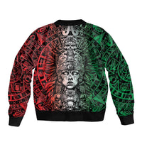 Mexico Aztec Warrior Goddess Sleeve Zip Bomber Jacket Aztec Skull Tribal Calender Tricolor Spirit - Wonder Print Shop