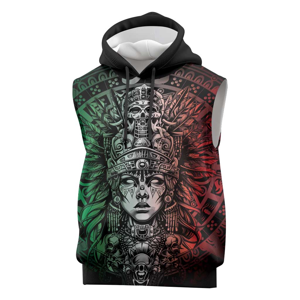Mexico Aztec Warrior Goddess Sleeveless Hoodie Aztec Skull Tribal Calender Tricolor Spirit - Wonder Print Shop