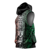Mexico Aztec Warrior Goddess Sleeveless Hoodie Aztec Skull Tribal Calender Tricolor Spirit - Wonder Print Shop