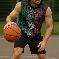 Mexico Aztec Warrior Goddess Sleeveless Hoodie Aztec Skull Tribal Calender Tricolor Spirit - Wonder Print Shop