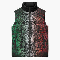 Mexico Aztec Warrior Goddess Sleeveless Puffer Jacket Aztec Skull Tribal Calender Tricolor Spirit - Wonder Print Shop