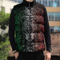 Mexico Aztec Warrior Goddess Sleeveless Puffer Jacket Aztec Skull Tribal Calender Tricolor Spirit - Wonder Print Shop