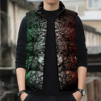 Mexico Aztec Warrior Goddess Sleeveless Puffer Jacket Aztec Skull Tribal Calender Tricolor Spirit - Wonder Print Shop