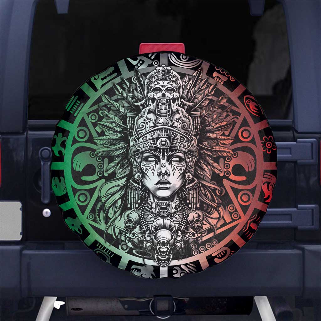 Mexico Aztec Warrior Goddess Spare Tire Cover Aztec Skull Tribal Calender Tricolor Spirit - Wonder Print Shop