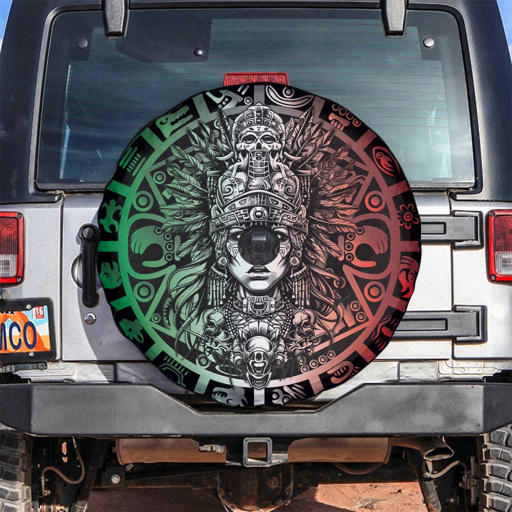 Mexico Aztec Warrior Goddess Spare Tire Cover Aztec Skull Tribal Calender Tricolor Spirit - Wonder Print Shop