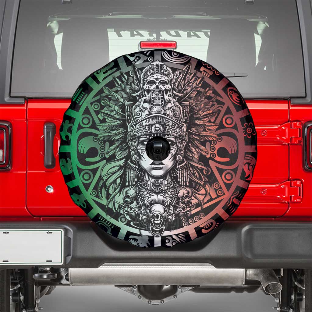 Mexico Aztec Warrior Goddess Spare Tire Cover Aztec Skull Tribal Calender Tricolor Spirit - Wonder Print Shop