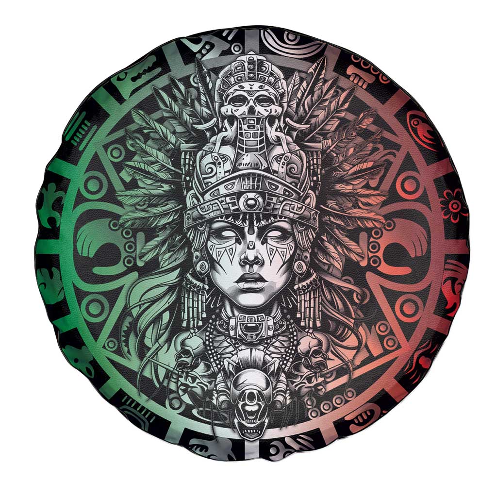 Mexico Aztec Warrior Goddess Spare Tire Cover Aztec Skull Tribal Calender Tricolor Spirit - Wonder Print Shop