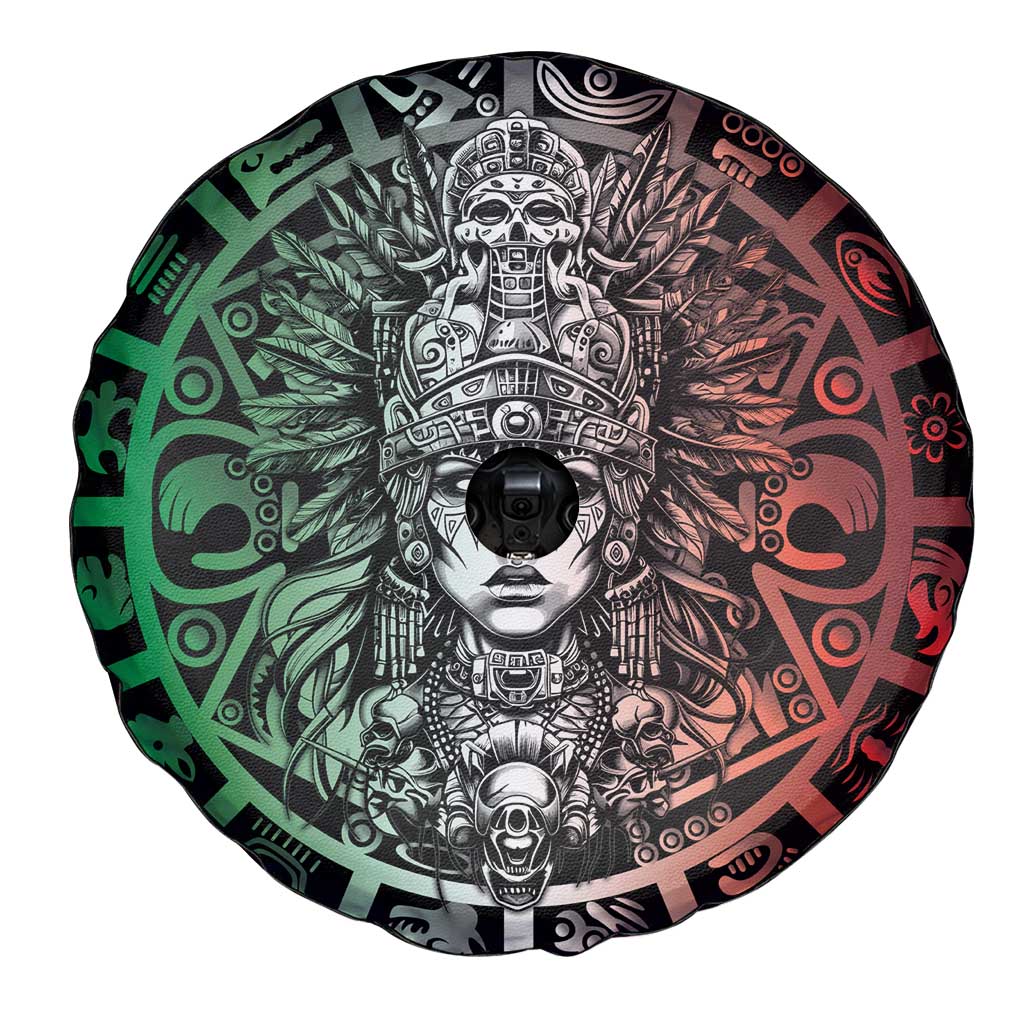Mexico Aztec Warrior Goddess Spare Tire Cover Aztec Skull Tribal Calender Tricolor Spirit - Wonder Print Shop