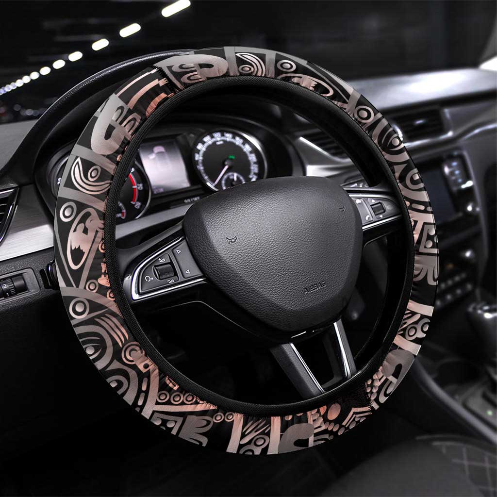 Mexico Aztec Warrior Goddess Steering Wheel Cover Aztec Skull Tribal Calender Tricolor Spirit - Wonder Print Shop