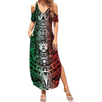 Mexico Aztec Warrior Goddess Summer Maxi Dress Aztec Skull Tribal Calender Tricolor Spirit - Wonder Print Shop