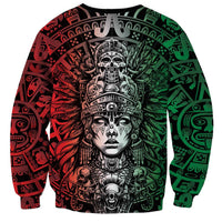 Mexico Aztec Warrior Goddess Sweatshirt Aztec Skull Tribal Calender Tricolor Spirit - Wonder Print Shop