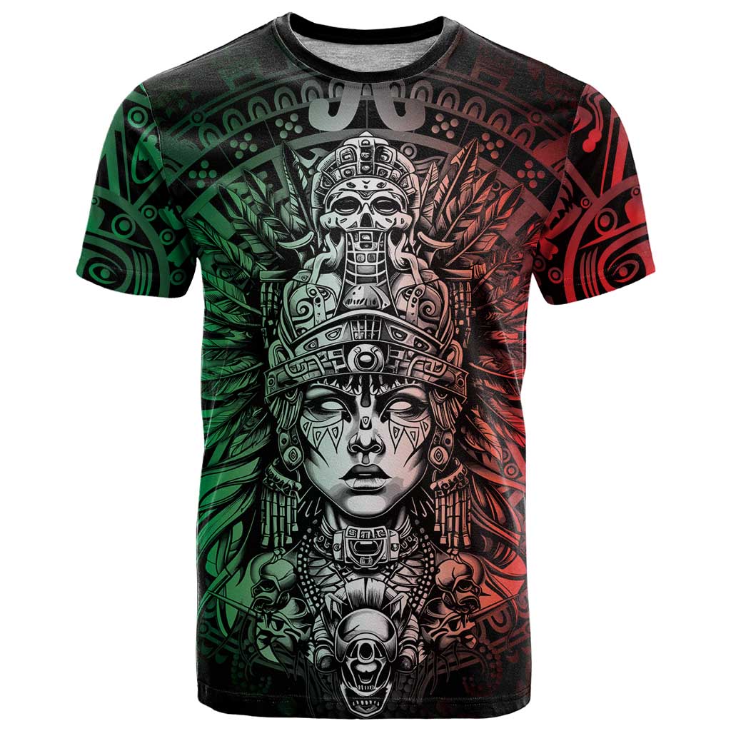 Mexico Aztec Warrior Goddess T Shirt Aztec Skull Tribal Calender Tricolor Spirit - Wonder Print Shop