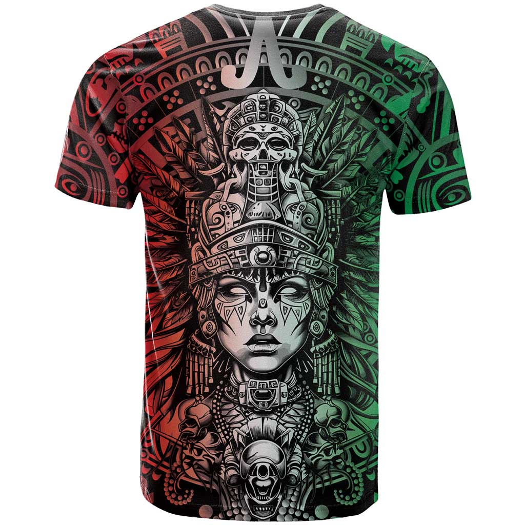 Mexico Aztec Warrior Goddess T Shirt Aztec Skull Tribal Calender Tricolor Spirit - Wonder Print Shop