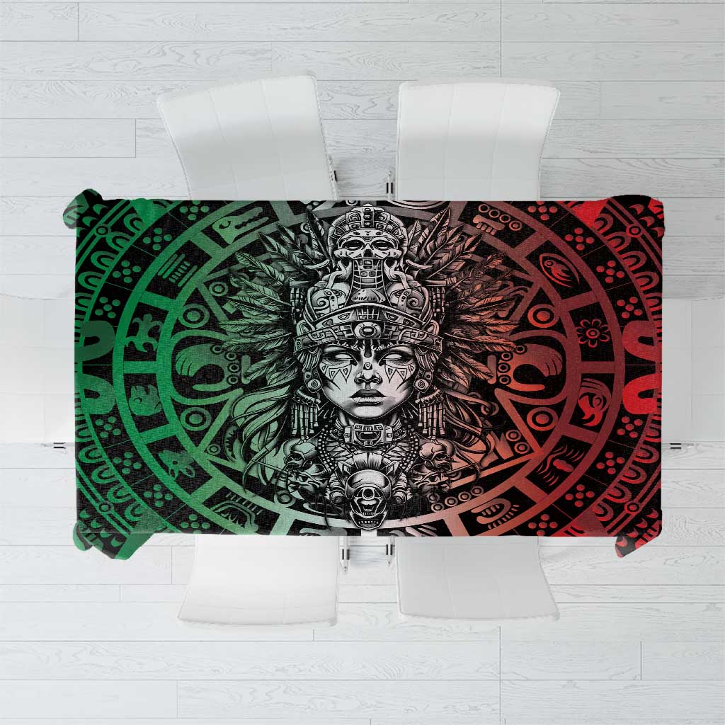 Mexico Aztec Warrior Goddess Tablecloth Aztec Skull Tribal Calender Tricolor Spirit - Wonder Print Shop