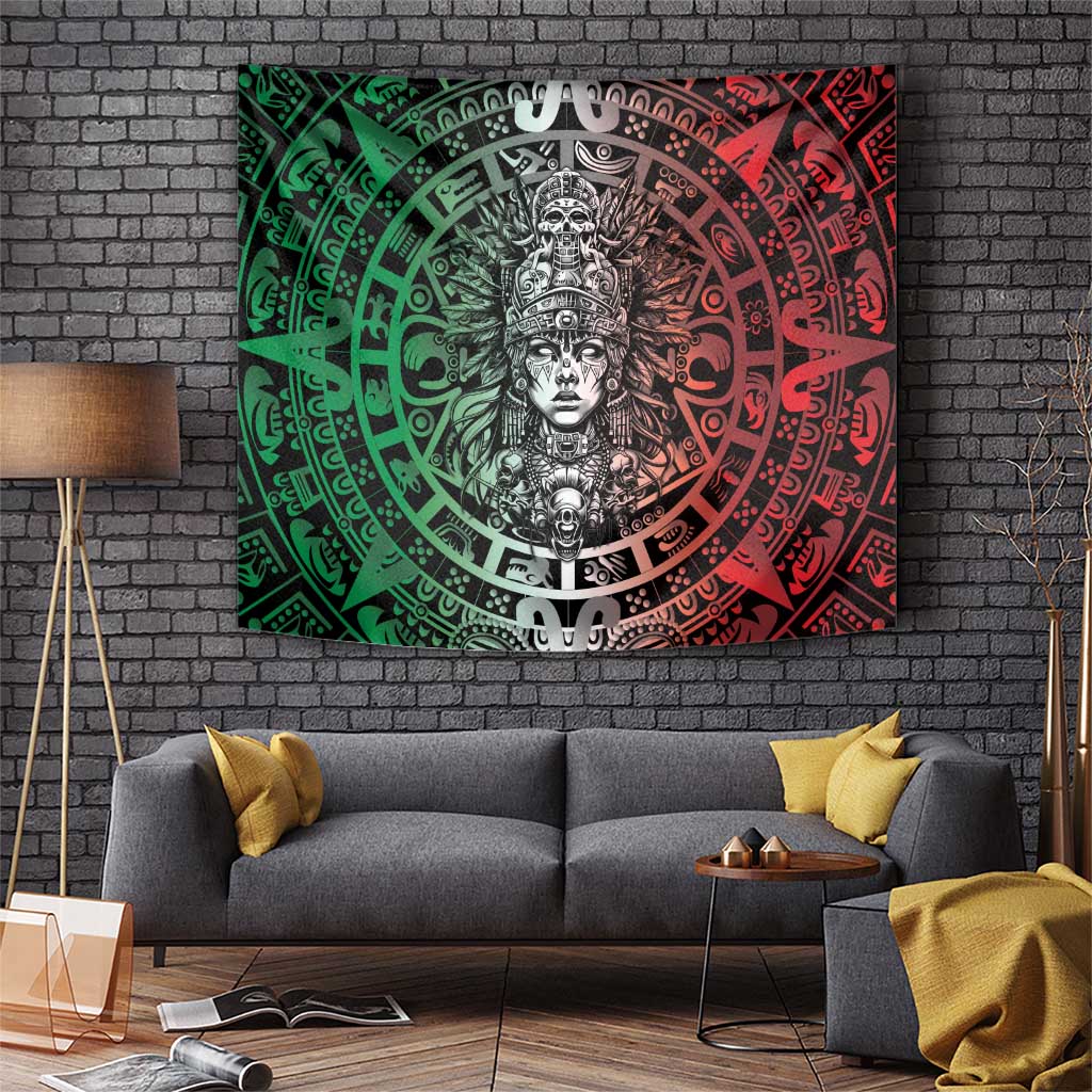 Mexico Aztec Warrior Goddess Tapestry Aztec Skull Tribal Calender Tricolor Spirit - Wonder Print Shop