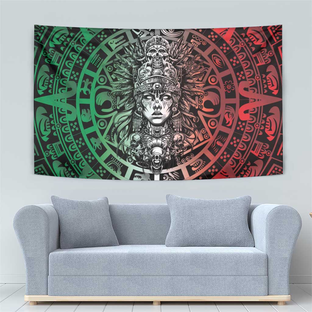 Mexico Aztec Warrior Goddess Tapestry Aztec Skull Tribal Calender Tricolor Spirit - Wonder Print Shop