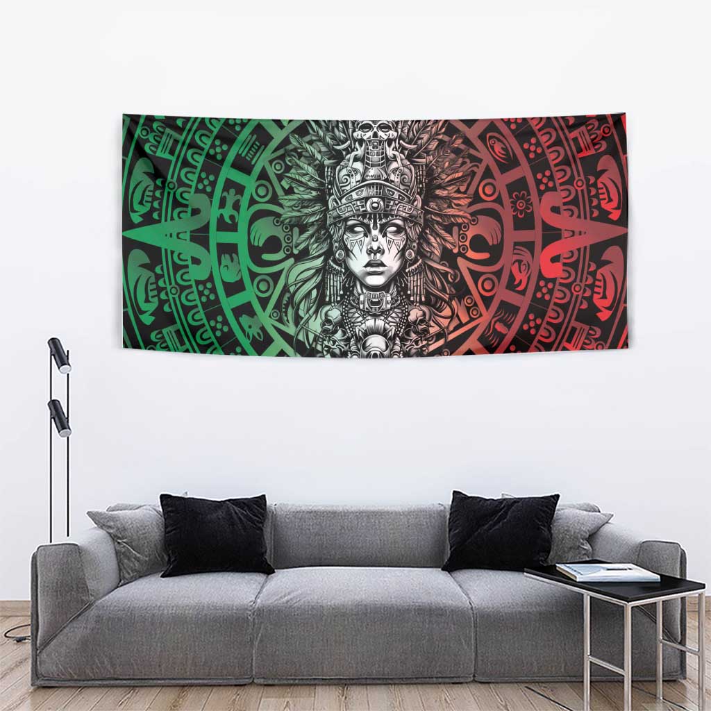 Mexico Aztec Warrior Goddess Tapestry Aztec Skull Tribal Calender Tricolor Spirit - Wonder Print Shop