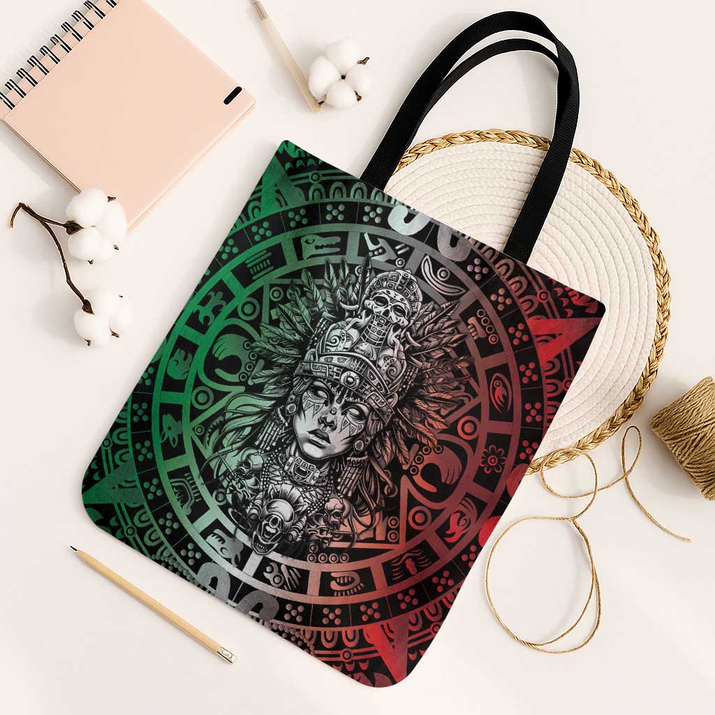 Mexico Aztec Warrior Goddess Tote Bag Aztec Skull Tribal Calender Tricolor Spirit - Wonder Print Shop