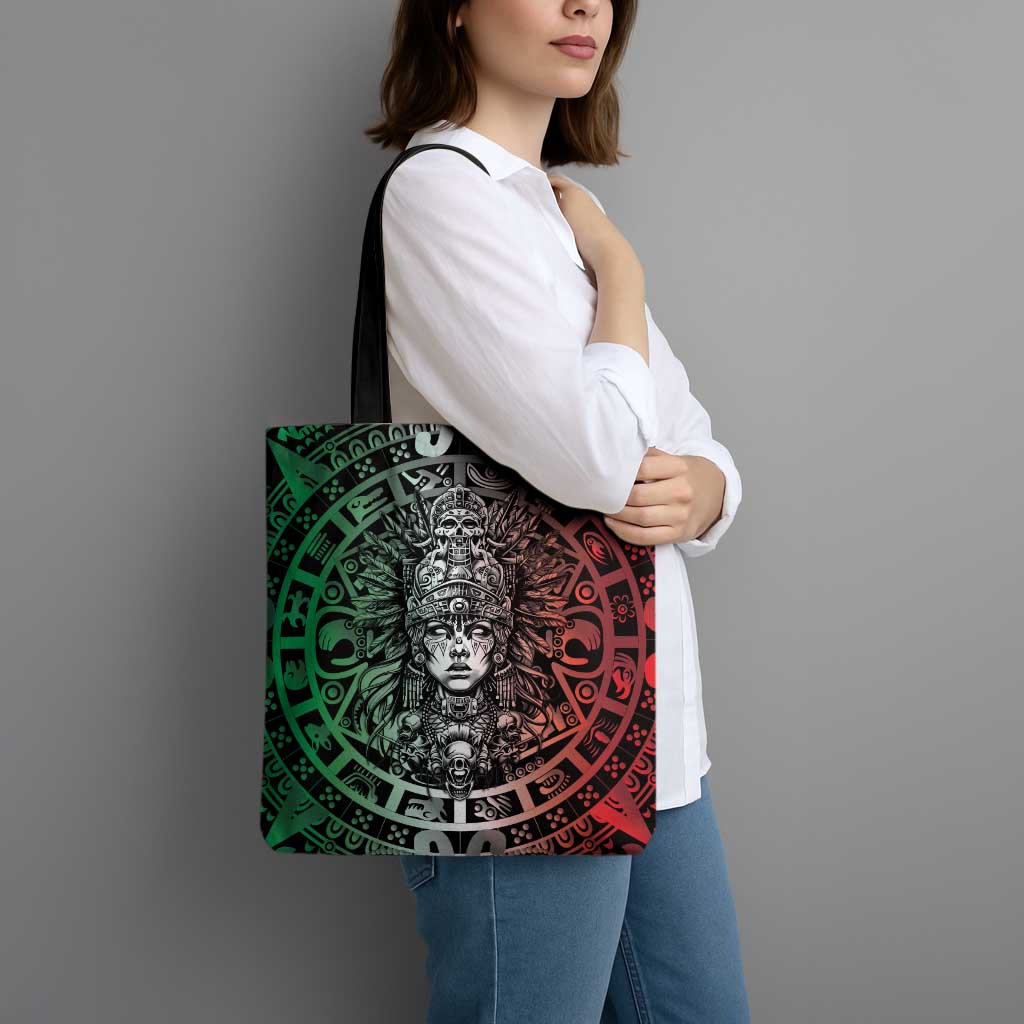 Mexico Aztec Warrior Goddess Tote Bag Aztec Skull Tribal Calender Tricolor Spirit - Wonder Print Shop