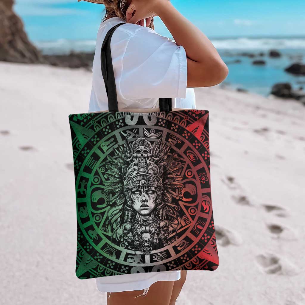 Mexico Aztec Warrior Goddess Tote Bag Aztec Skull Tribal Calender Tricolor Spirit - Wonder Print Shop