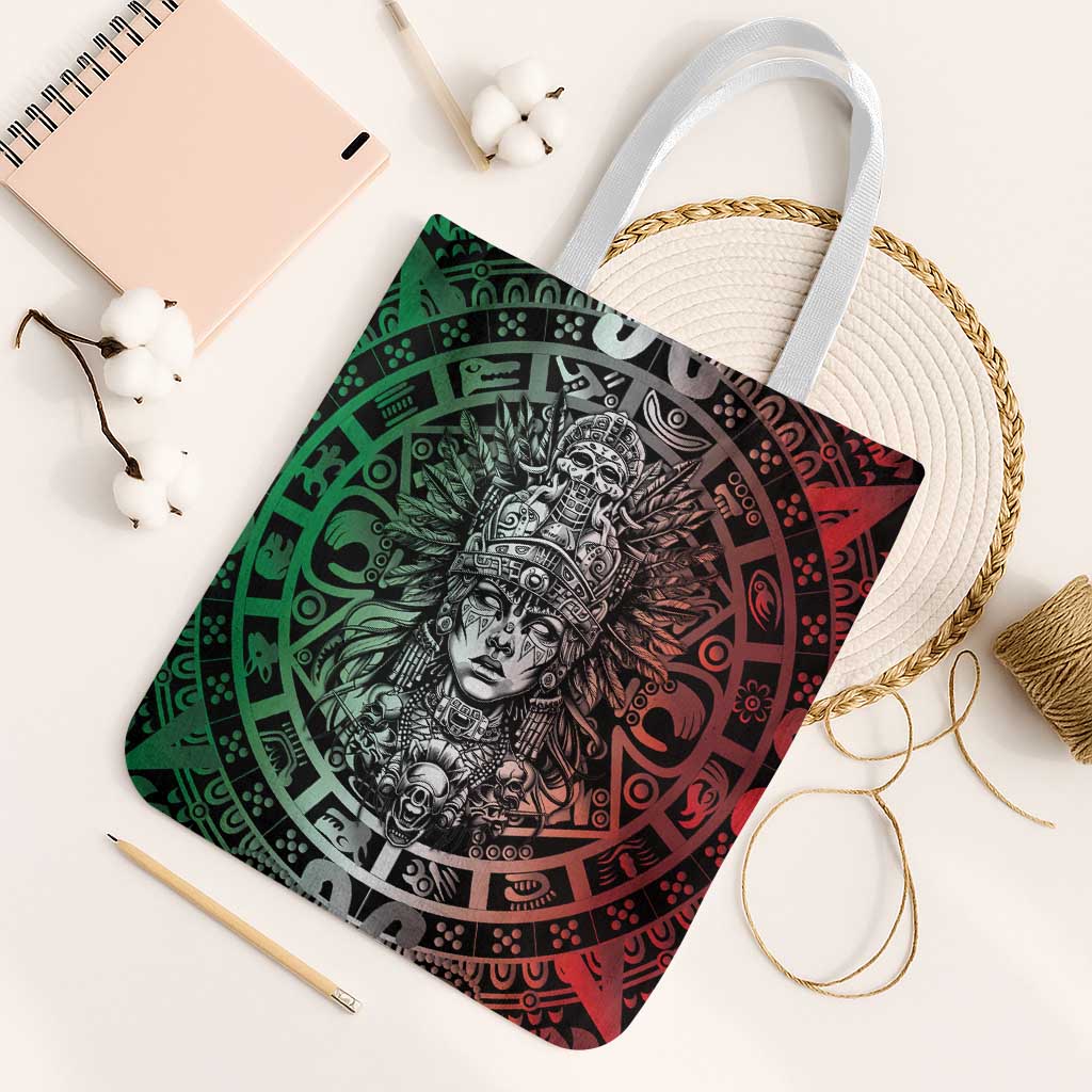 Mexico Aztec Warrior Goddess Tote Bag Aztec Skull Tribal Calender Tricolor Spirit - Wonder Print Shop