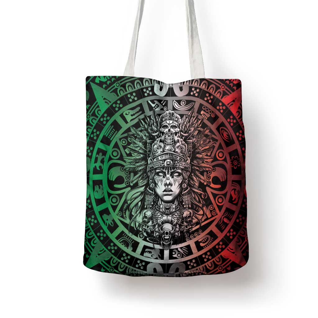 Mexico Aztec Warrior Goddess Tote Bag Aztec Skull Tribal Calender Tricolor Spirit - Wonder Print Shop
