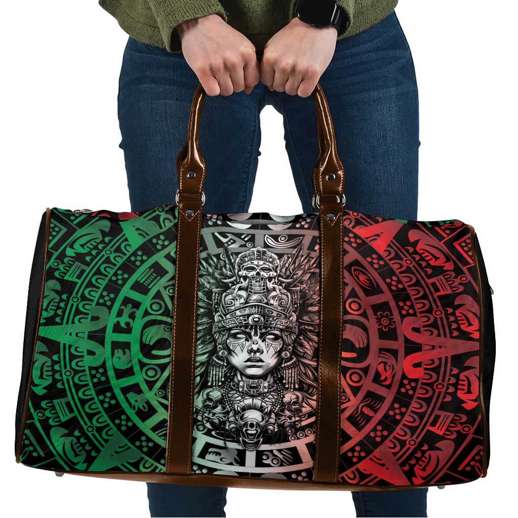 Mexico Aztec Warrior Goddess Travel Bag Aztec Skull Tribal Calender Tricolor Spirit - Wonder Print Shop