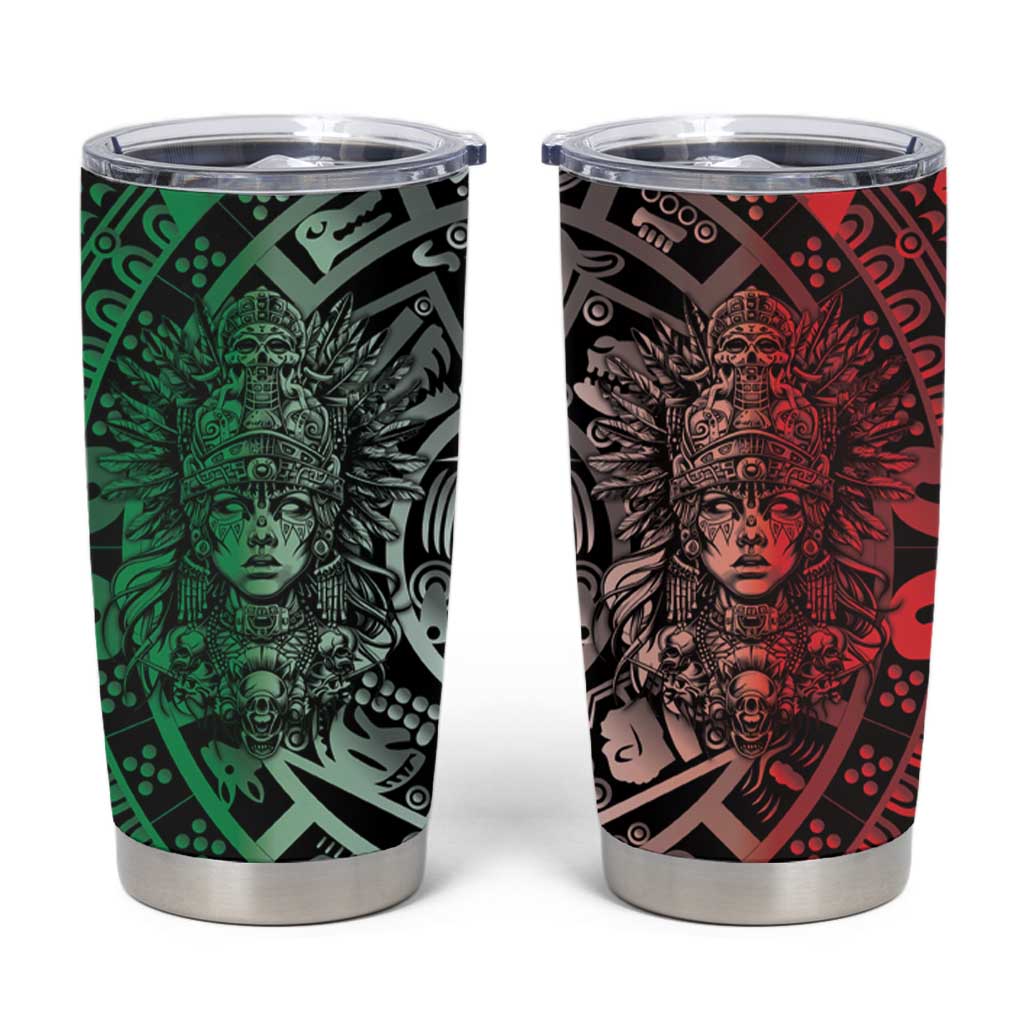Mexico Aztec Warrior Goddess Tumbler Cup Aztec Skull Tribal Calender Tricolor Spirit - Wonder Print Shop