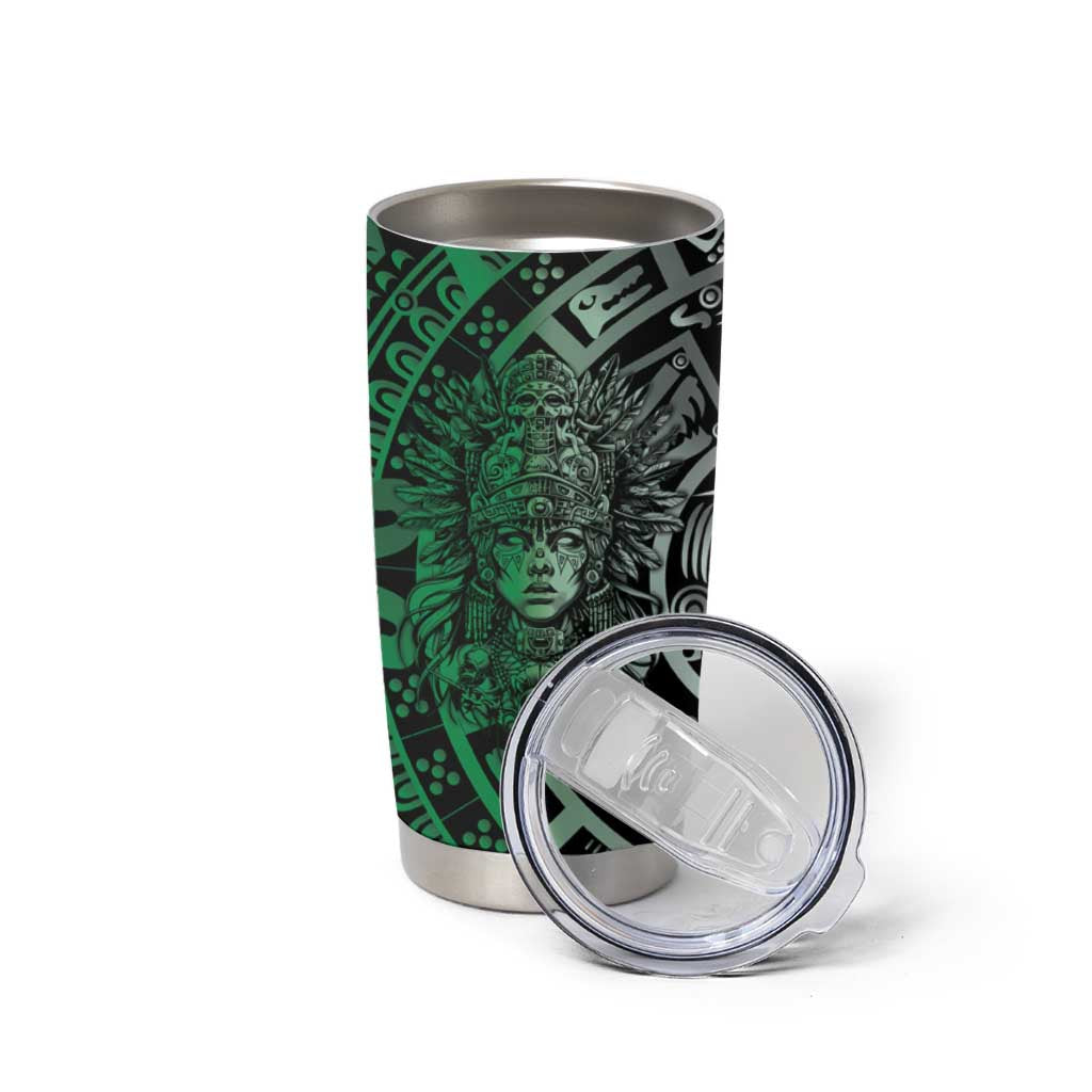 Mexico Aztec Warrior Goddess Tumbler Cup Aztec Skull Tribal Calender Tricolor Spirit - Wonder Print Shop