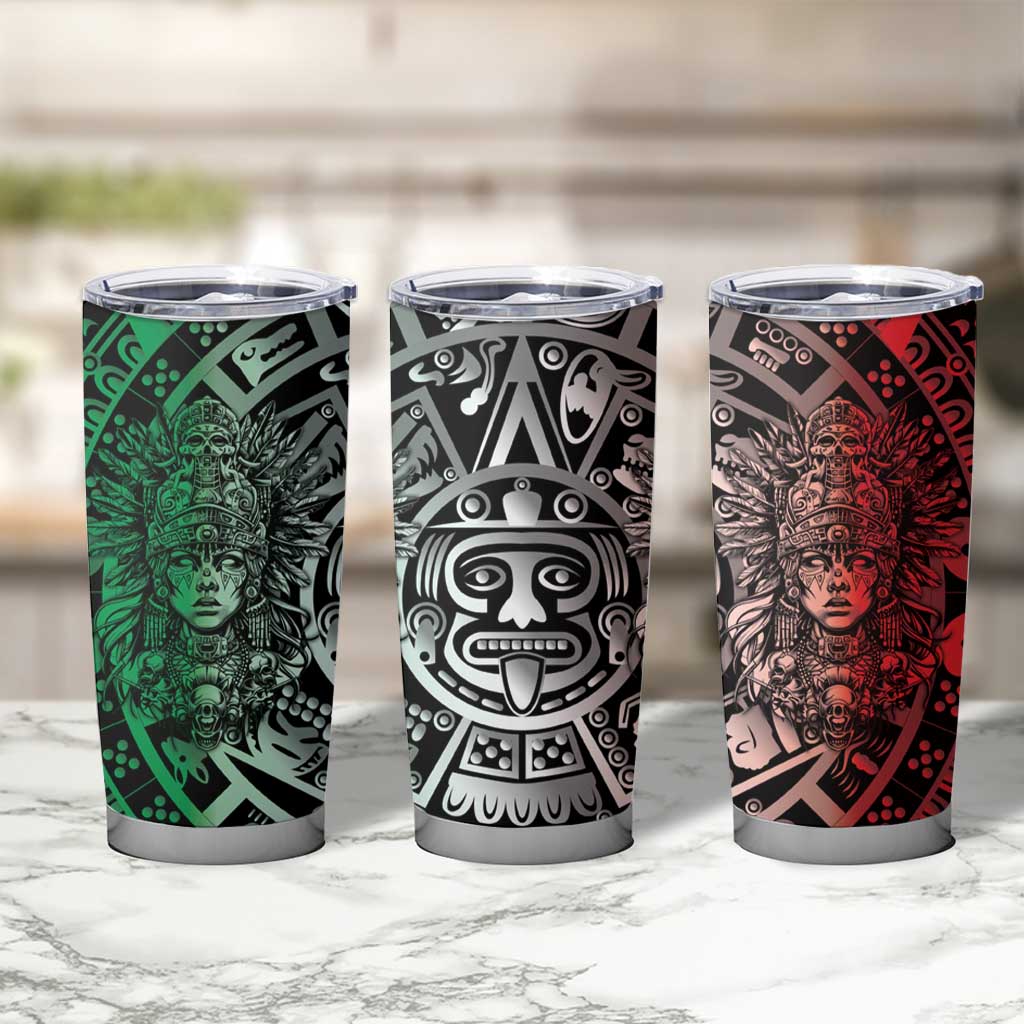 Mexico Aztec Warrior Goddess Tumbler Cup Aztec Skull Tribal Calender Tricolor Spirit - Wonder Print Shop
