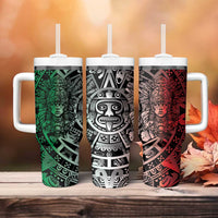 Mexico Aztec Warrior Goddess Tumbler With Handle Aztec Skull Tribal Calender Tricolor Spirit - Wonder Print Shop