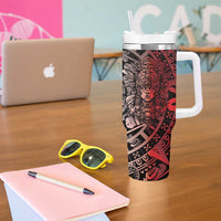 Mexico Aztec Warrior Goddess Tumbler With Handle Aztec Skull Tribal Calender Tricolor Spirit - Wonder Print Shop