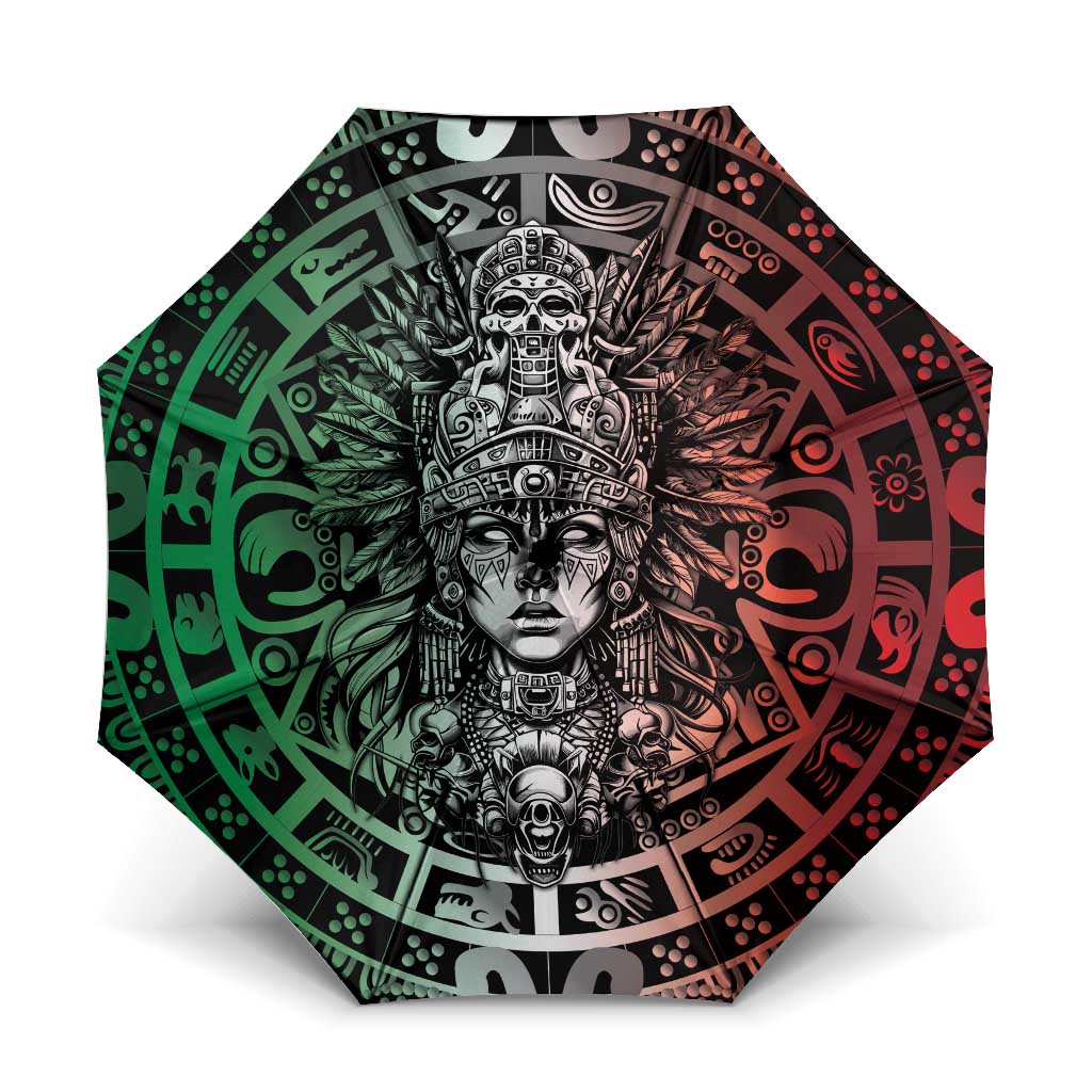 Mexico Aztec Warrior Goddess Umbrella Aztec Skull Tribal Calender Tricolor Spirit - Wonder Print Shop