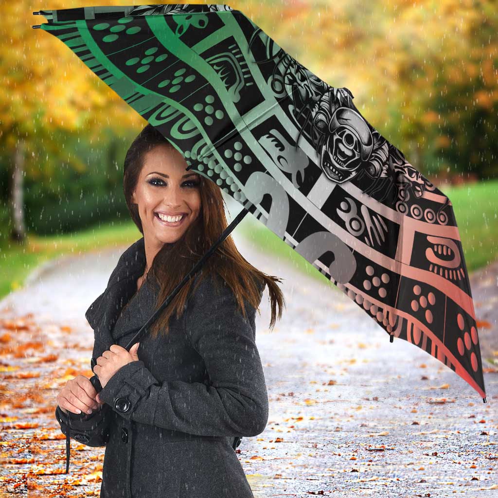 Mexico Aztec Warrior Goddess Umbrella Aztec Skull Tribal Calender Tricolor Spirit - Wonder Print Shop